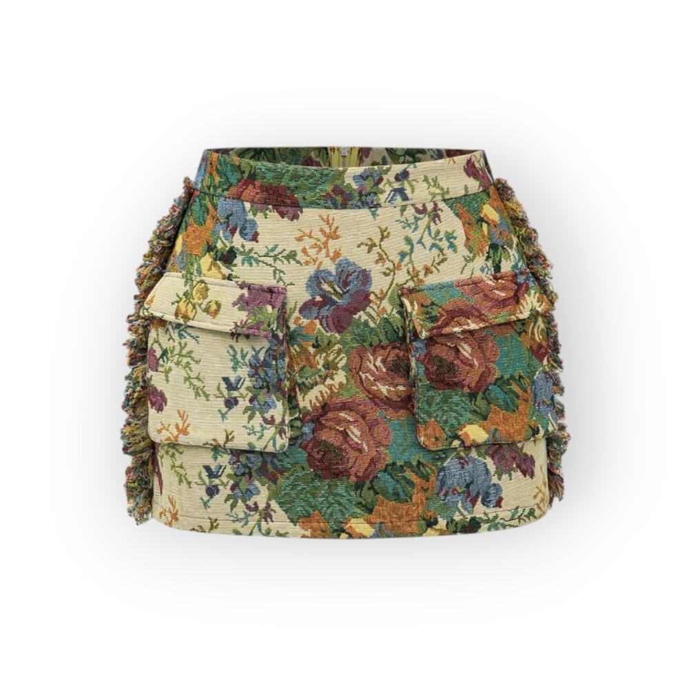 Micas Jacquard Frayed Floral Print Pocket Mini Skirt – XL - Picture 5 of 6